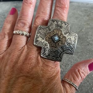 New!  Silver statement ring with small turquoise stone